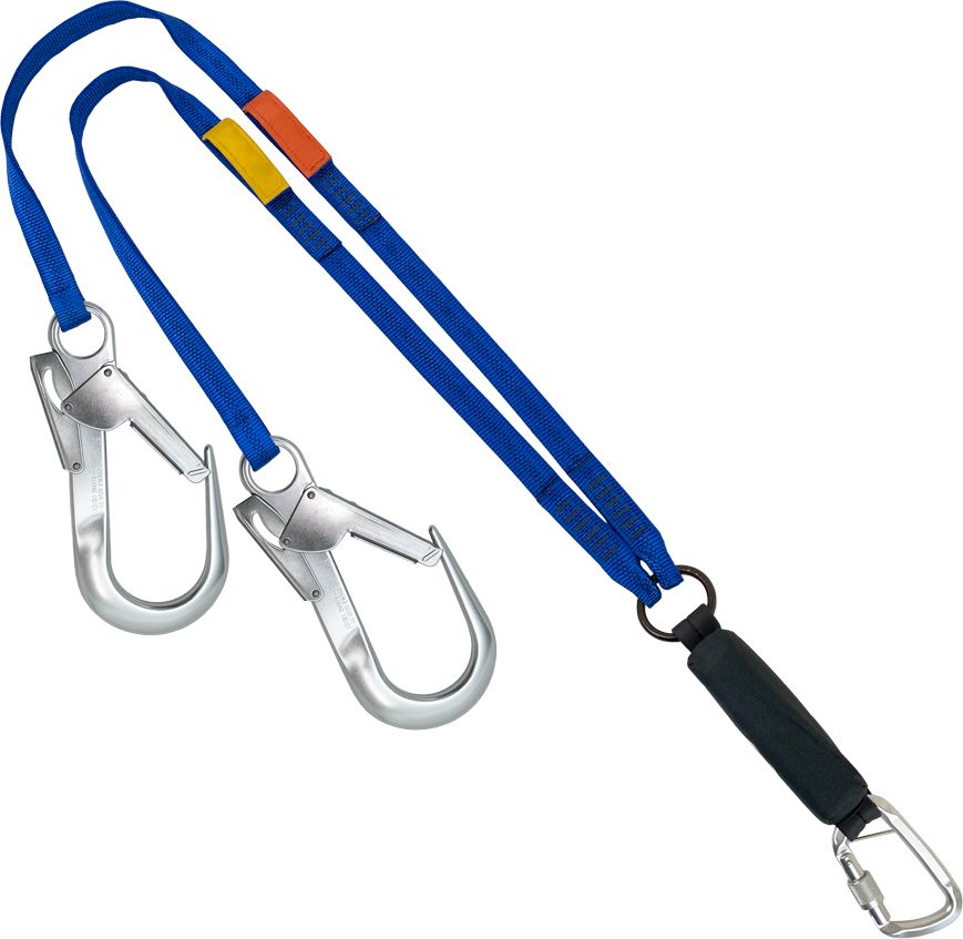 Smart Shock Absorbing Lanyard - 1.6m - Twin Clip Loop with scaffold hooks