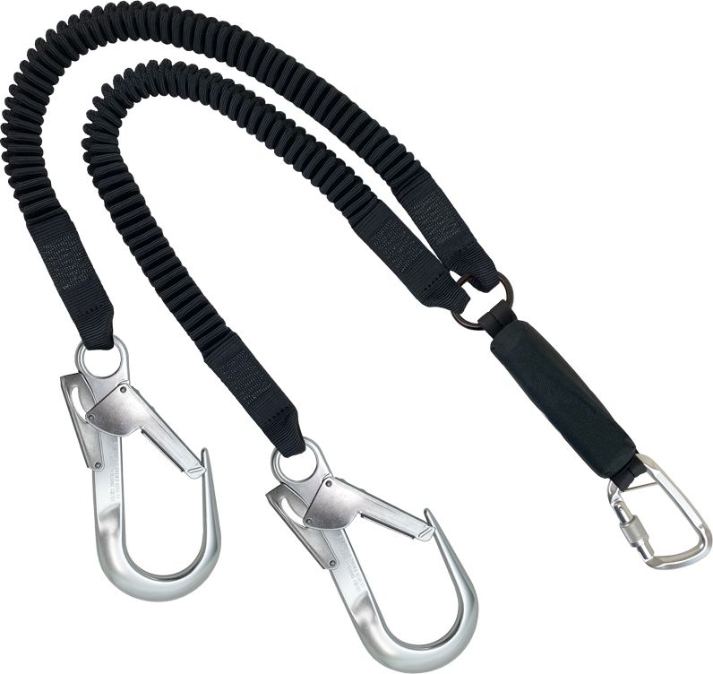 Smart Shock Absorbing Lanyard - 2.0m - Twin Elasticated Webbing with scaffold hooks