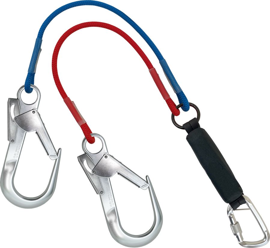 Smart Shock Absorbing Lanyard - 1.6m - Twin 11mm Rope with scaffold hooks